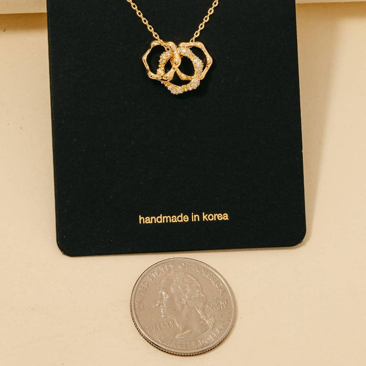 Cz Pave 3 Ring Charms Chain Necklace