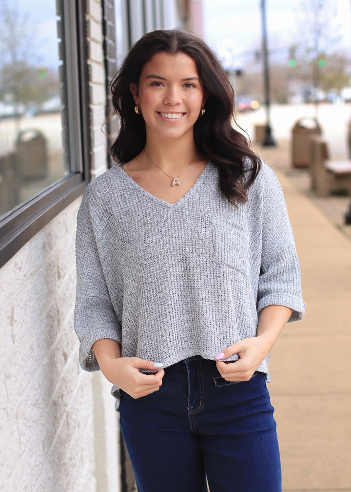 Gretchen Short Roll-Up Sleeve V-neck Top