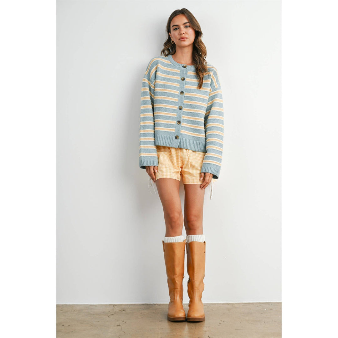 Ivory Multi Stripe Button-Up Cardigan