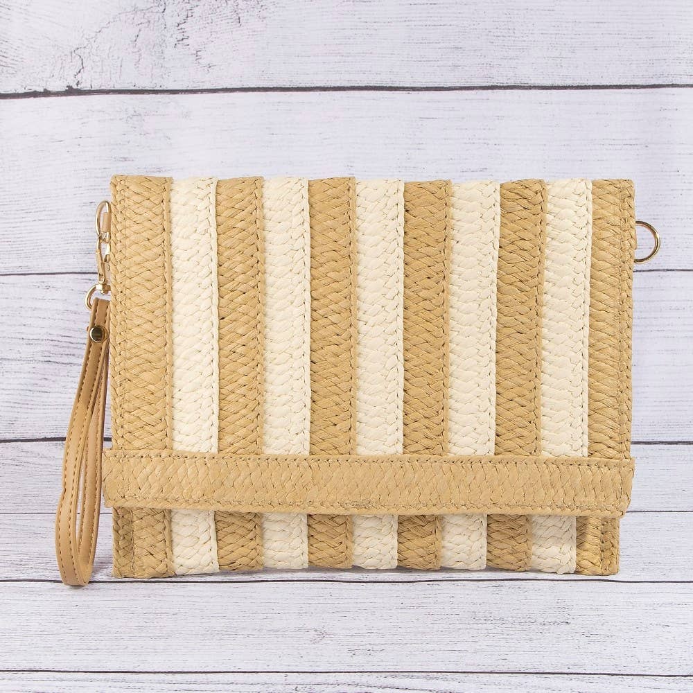Two Tone Striped Straw Clutch Bag