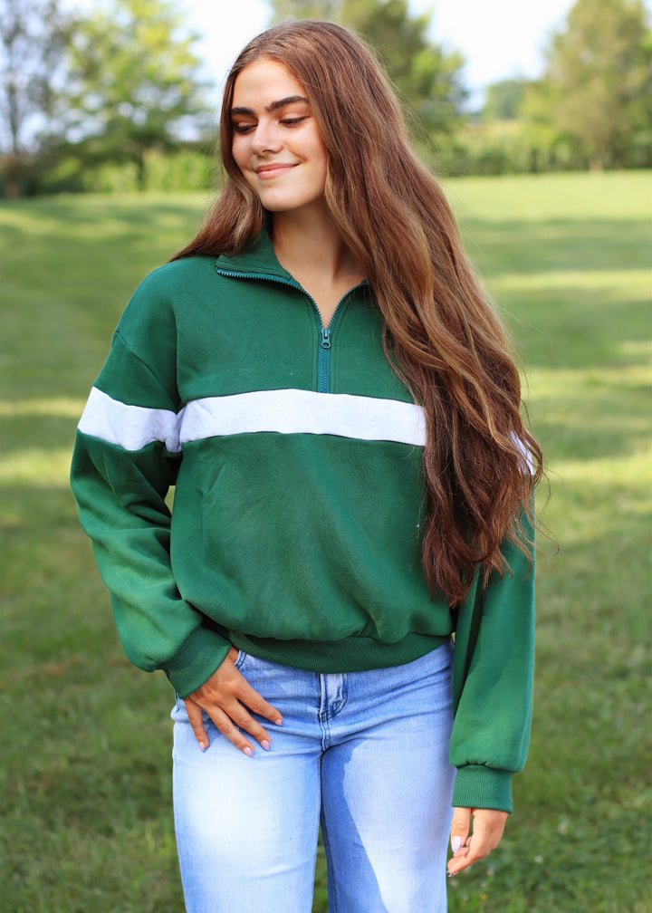Two Tone Half Zip Sweatshirt Green/Grey