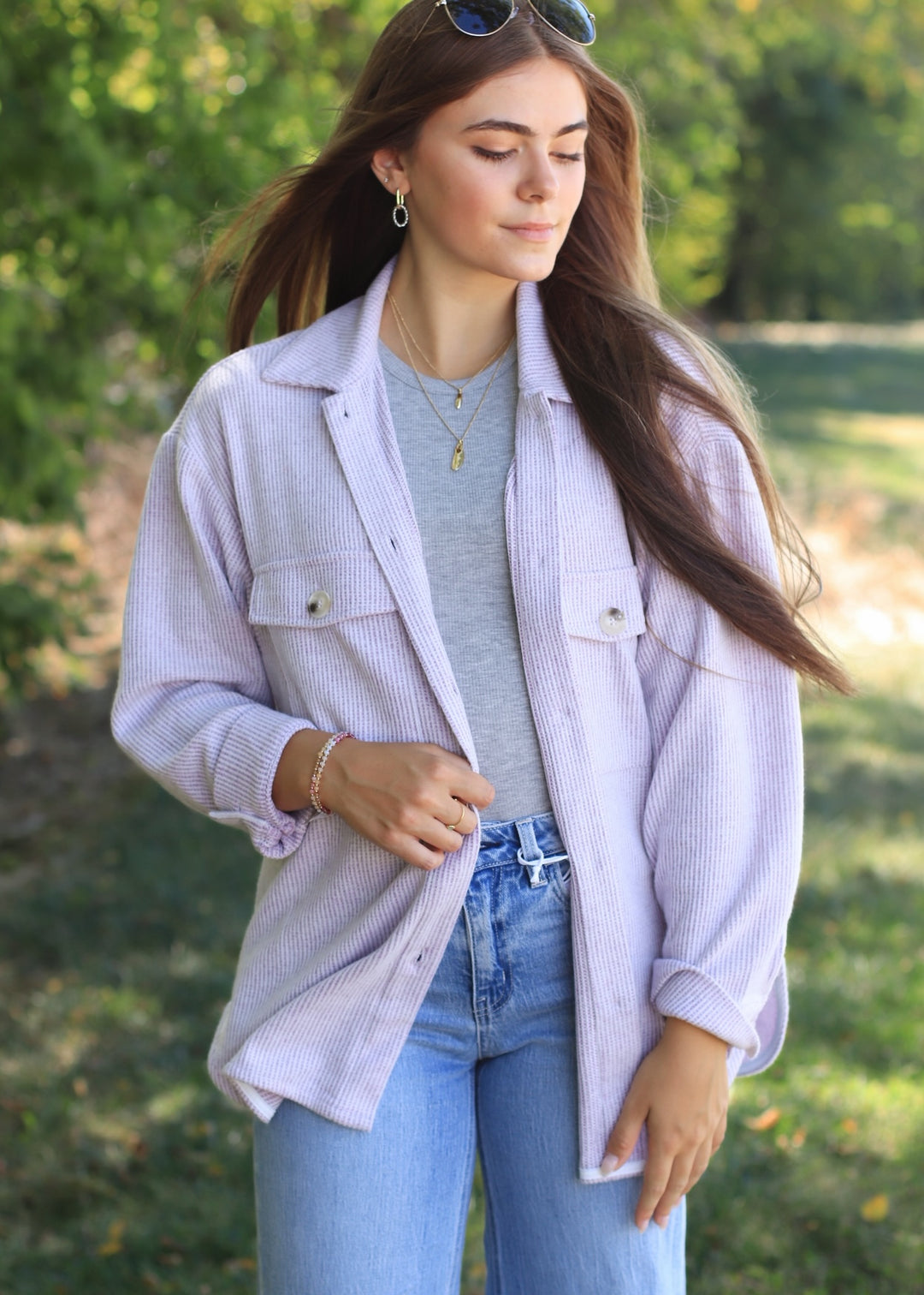 Fall Season Two Tone Shacket in Lavender