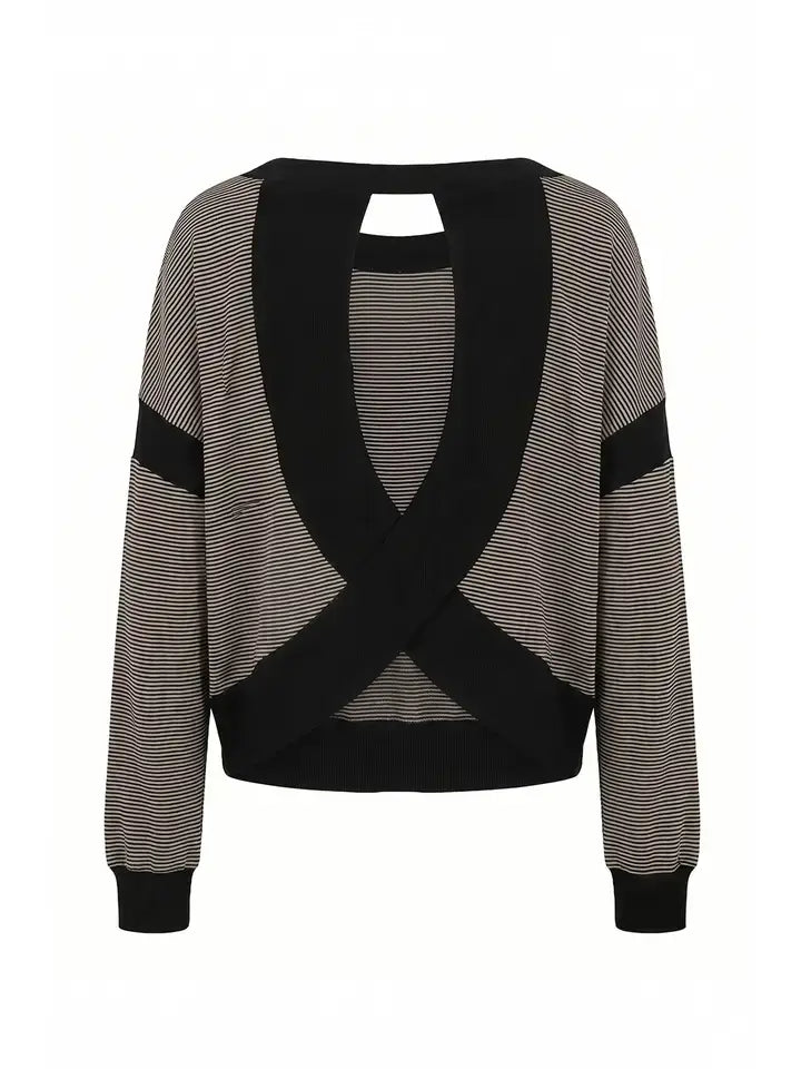 Mocha Stripe Crossback Pullover