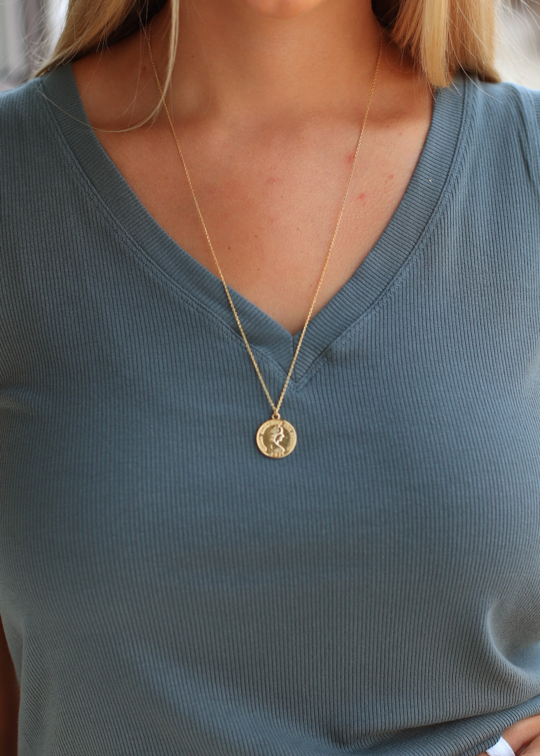 LuxeAir Ribbed V-Neck Top in Dusty Olive