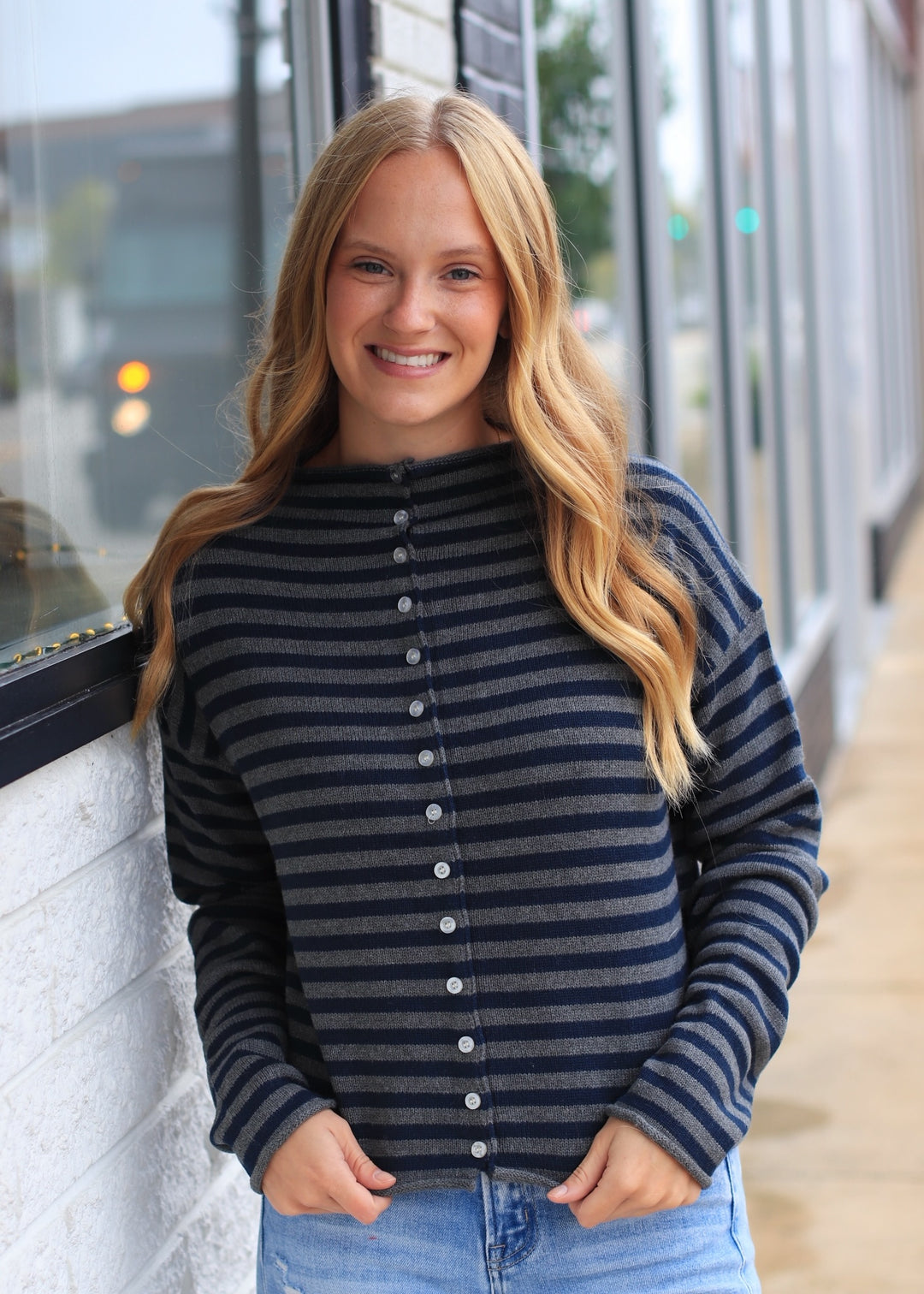Elina Striped Collar Knit Top