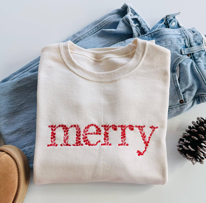 Floral Merry Christmas Embroidered Sweatshirt