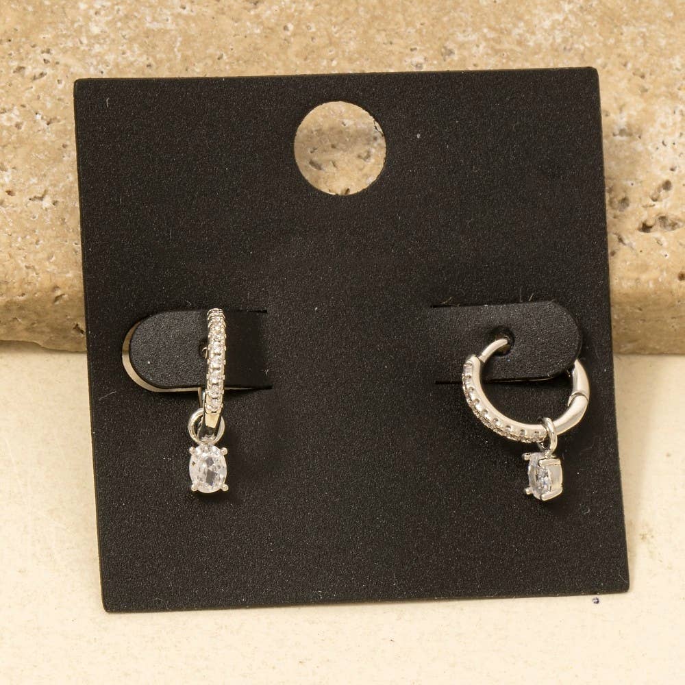 Gold Dipped Cz Pave And Gem Charm Hoop Earrings