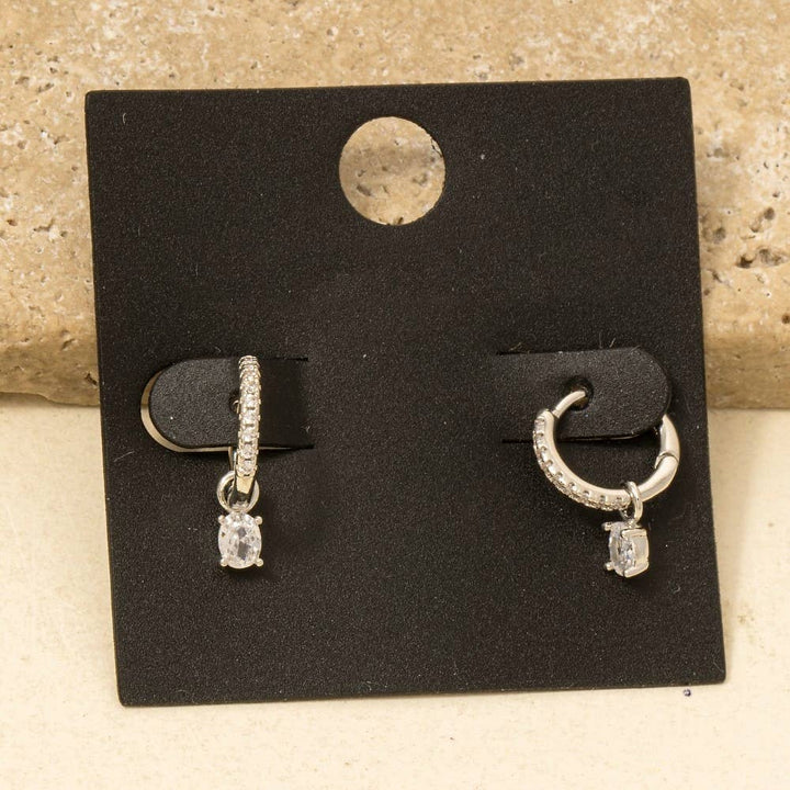 Gold Dipped Cz Pave And Gem Charm Hoop Earrings