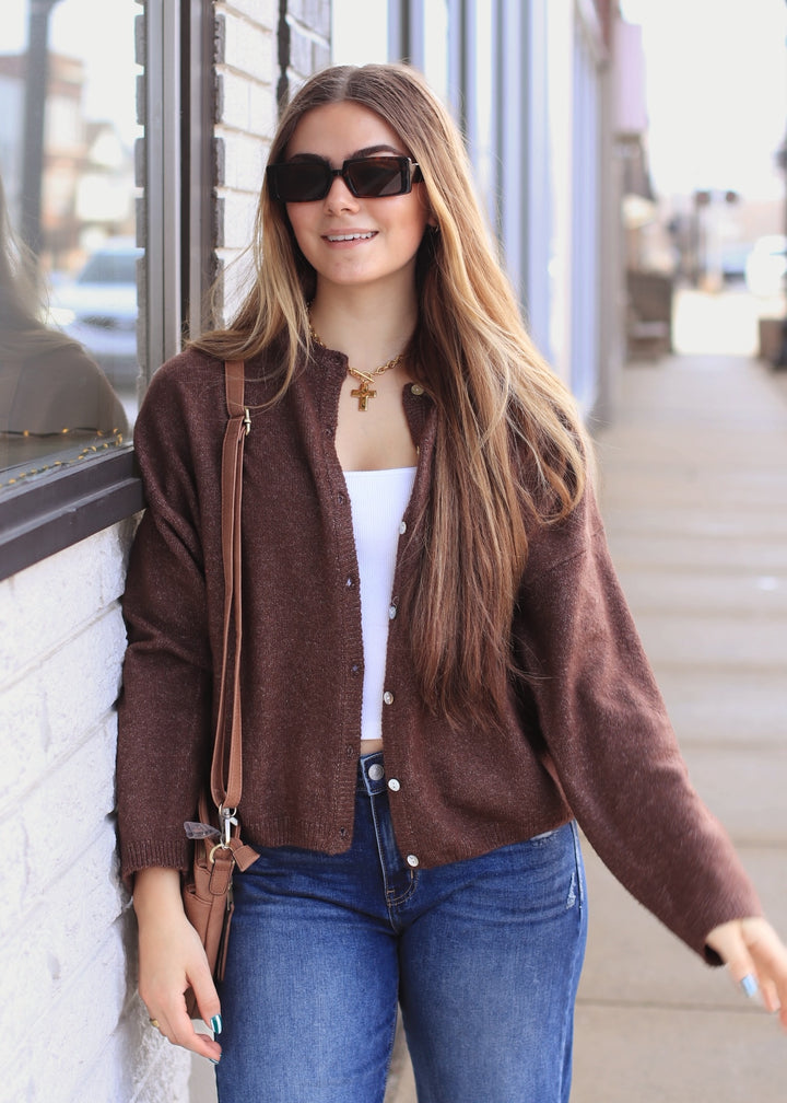 Chocolate Ease Crew Neck Sweater Cardigan