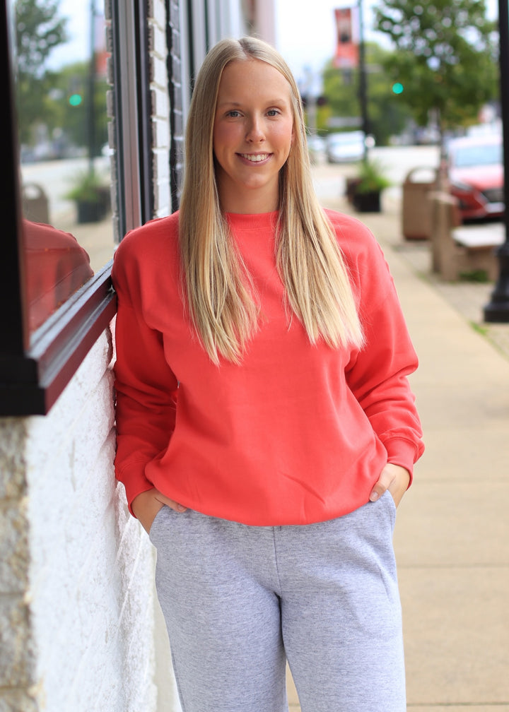 Oversized Crew Neck Sweatshirt in Cayenne Orange