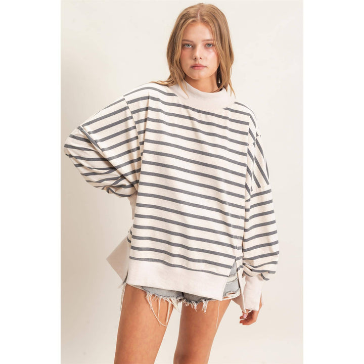 Striped Mock Neck Sweatshirt