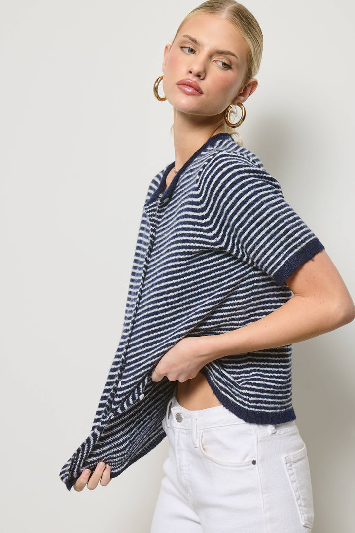 The Lucy Stripe Cardigan in Navy