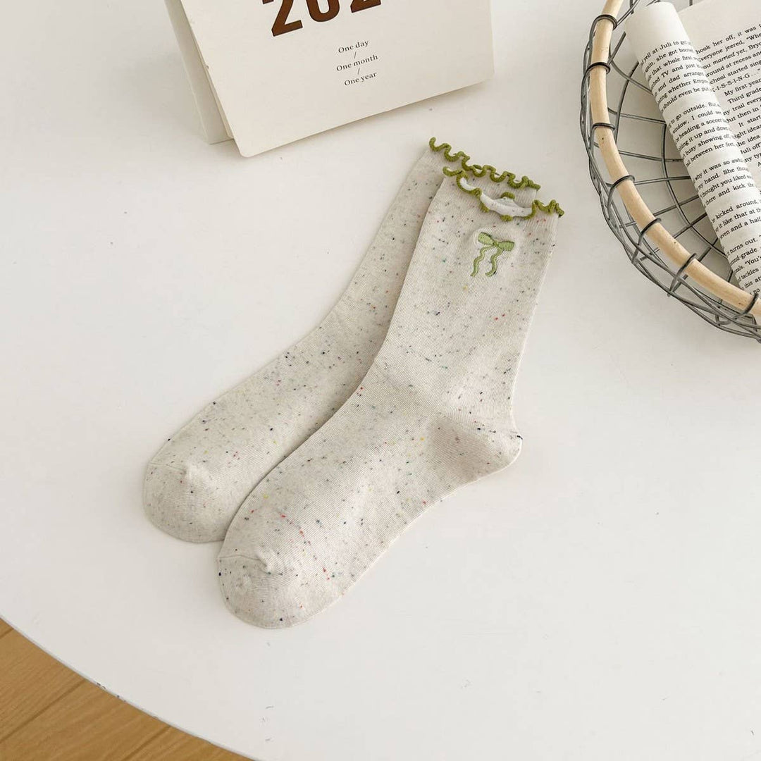 Ruffle Bows Embroidered Socks