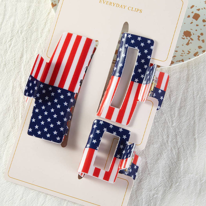 American Flag Hair Claw Clip Set