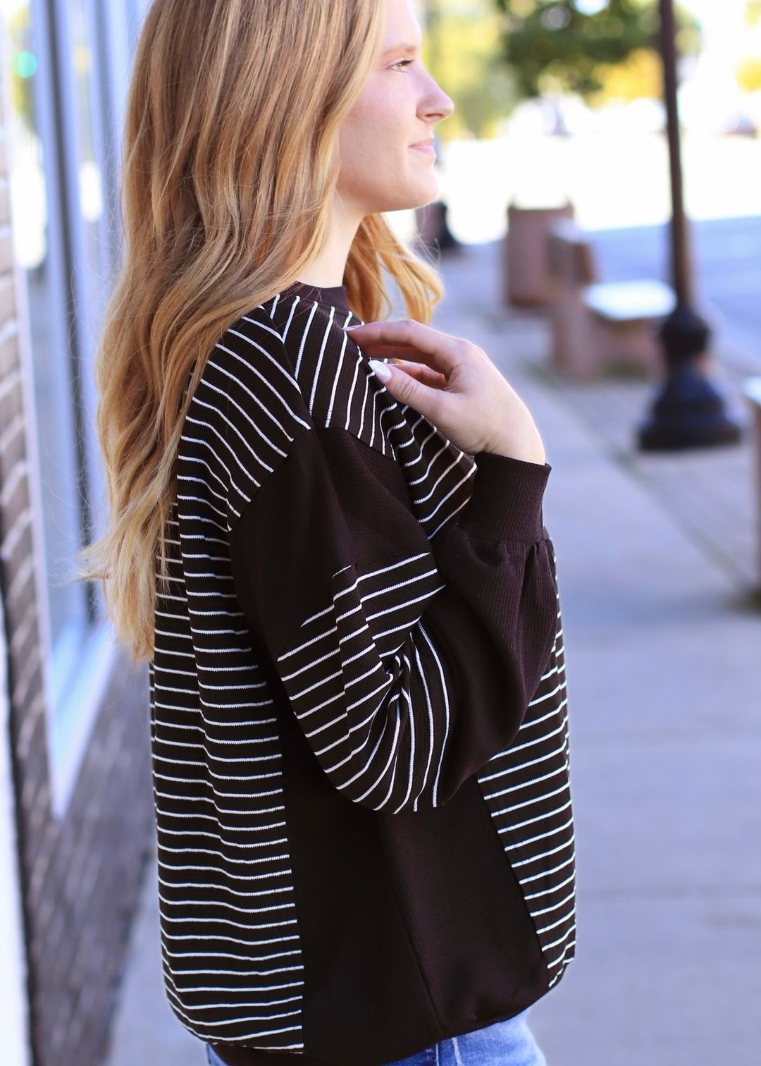 The Fragment Stripe Top in Black