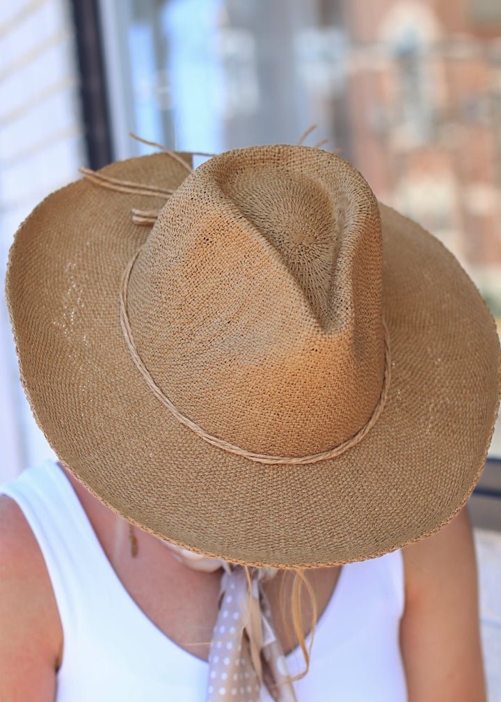Paper Straw Braided Cord Band Cowboy Hat