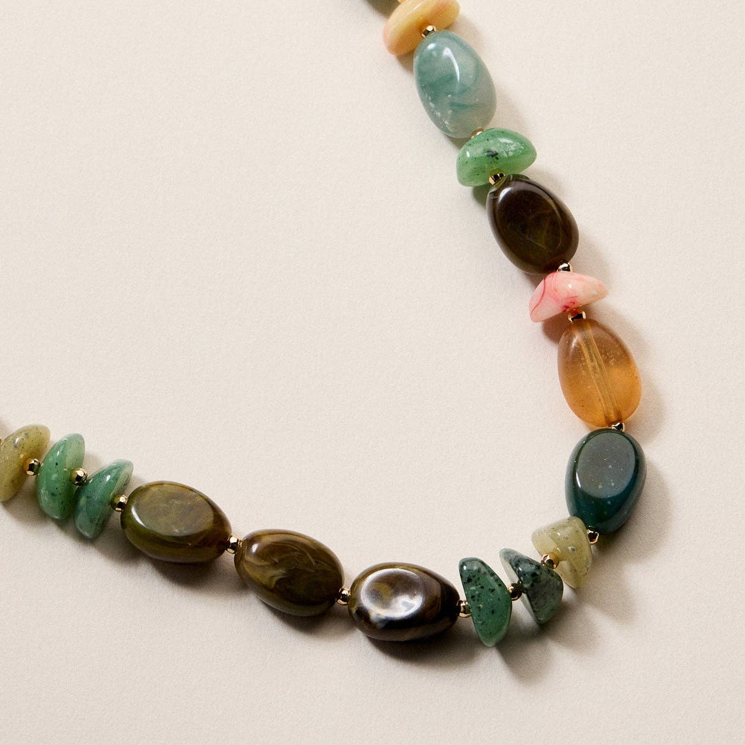 Organic Resin Bead Necklace  - Blue Combo