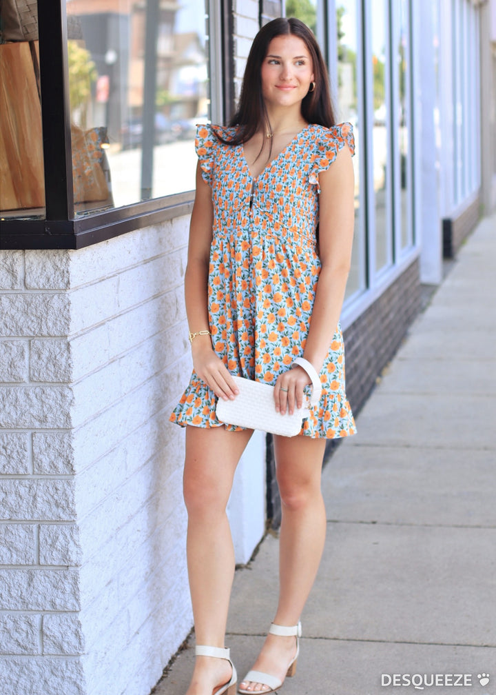 Floral Ruffle Sleeve Mini Dress