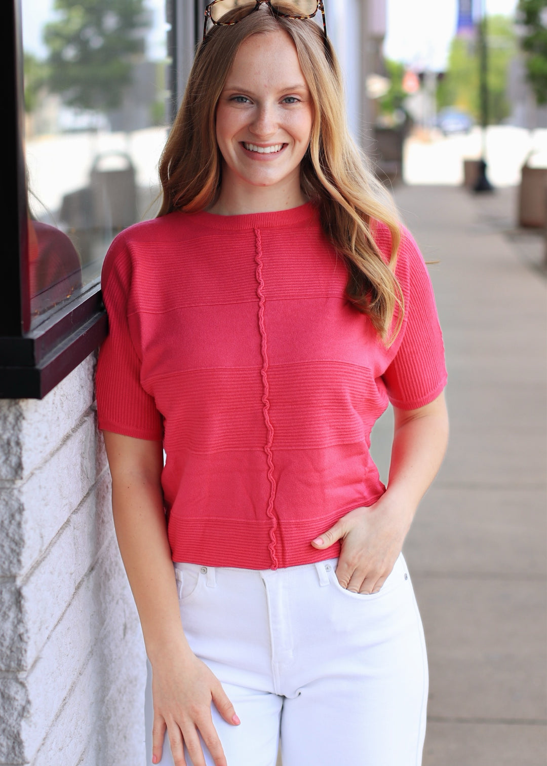 RESTOCK Fuchsia Soft Fine Gauge Elbow Dolman Top