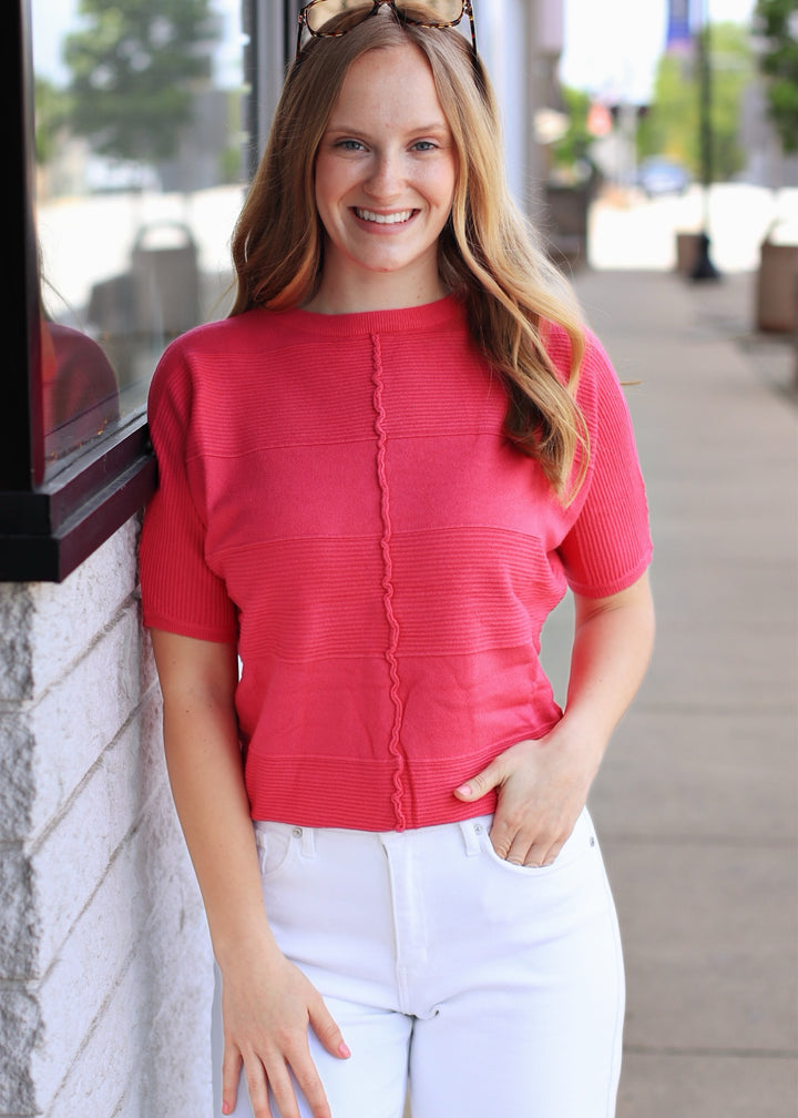 RESTOCK Fuchsia Soft Fine Gauge Elbow Dolman Top