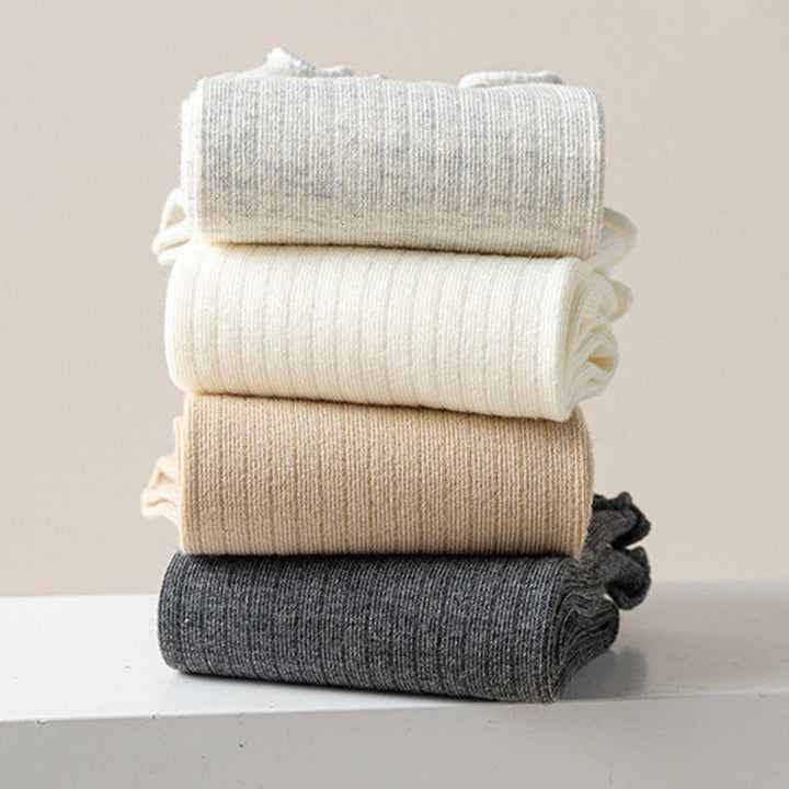 Vertical Stripes Thin Solid Ruffle Crew Sock