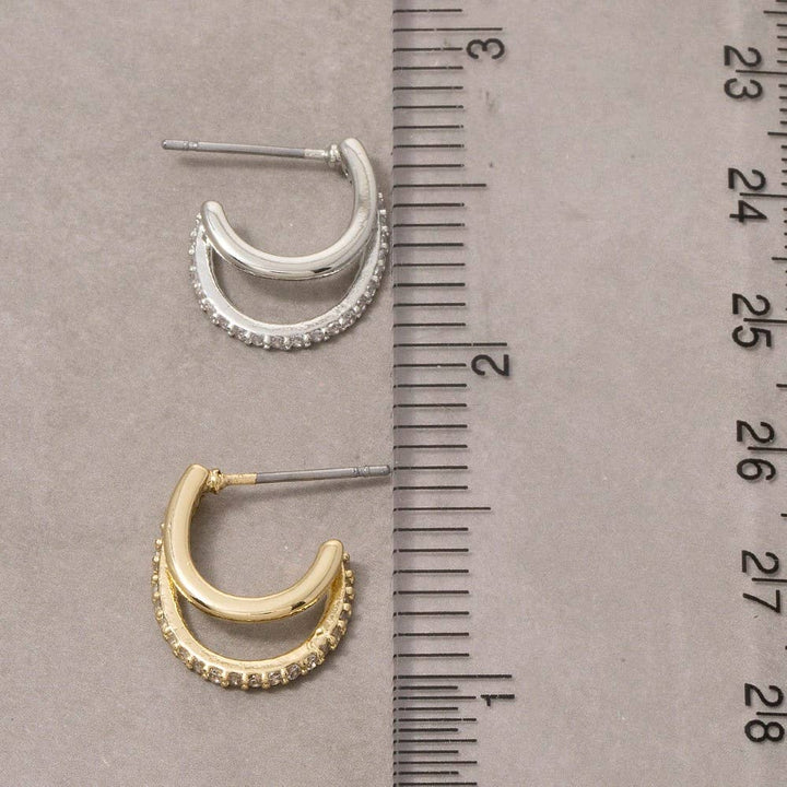 Gold Dipped Cz Double Layered Hoop Earrings