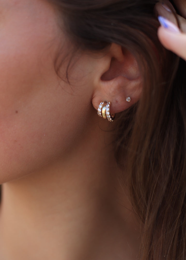 Gold Dipped Cz Pave Wide Layered Hoop Earrings
