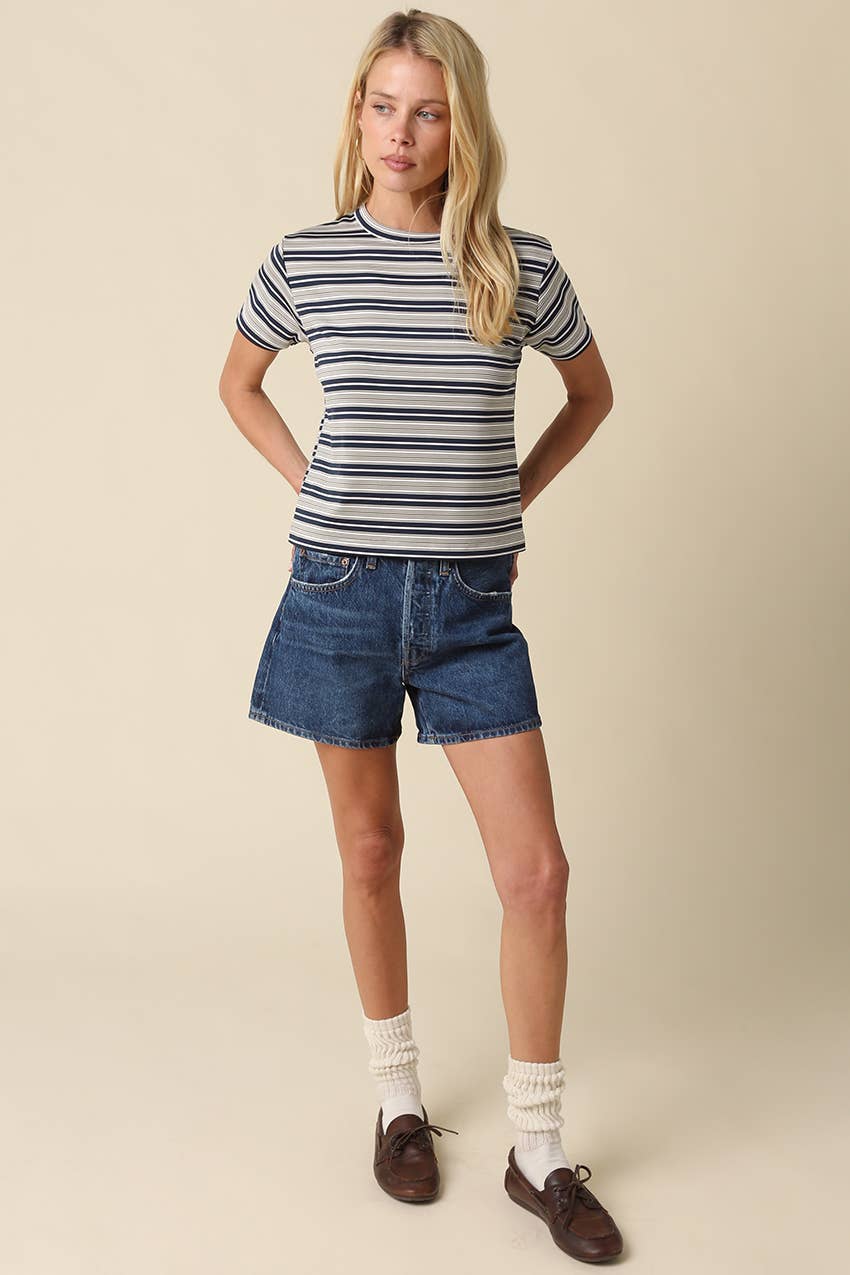 Mila Stripe Baby Tee in Cream &amp; Brown