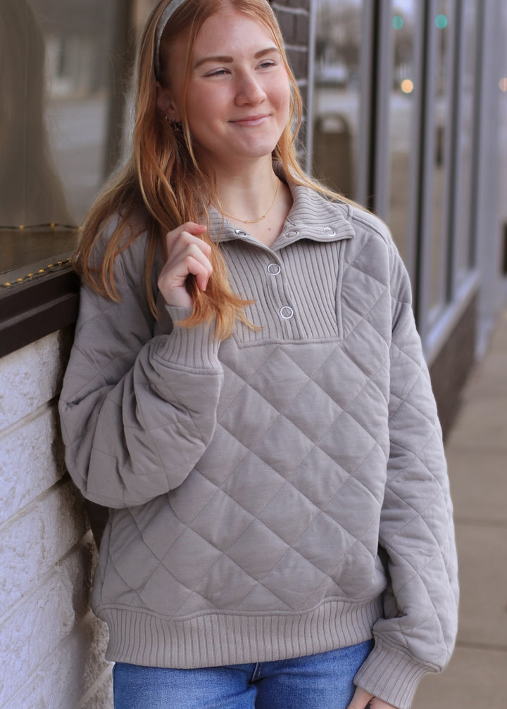 Golden Hour Quilted Pullover in Taupe