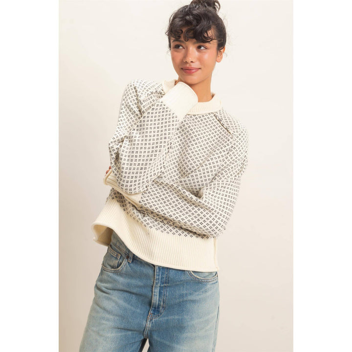 Patterned Mock Neck Sweater