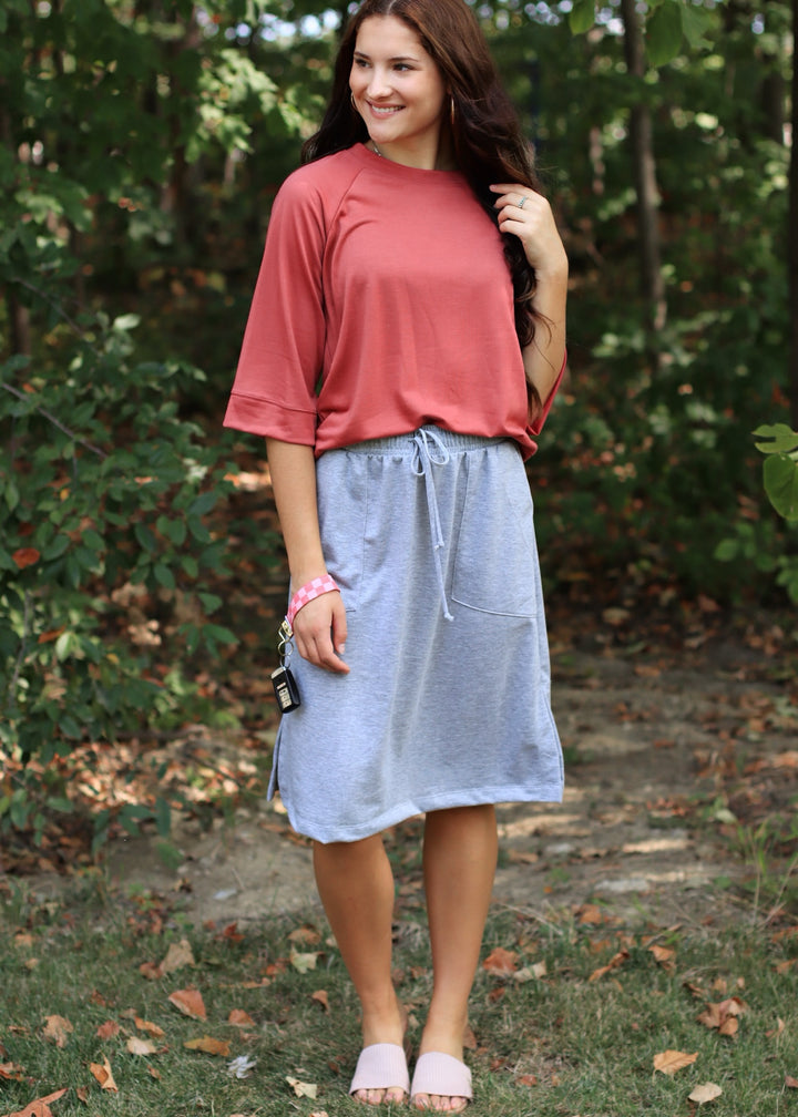 CLEARANCE FINAL SALE  Everyday Drawstring Skirt in Heather Grey