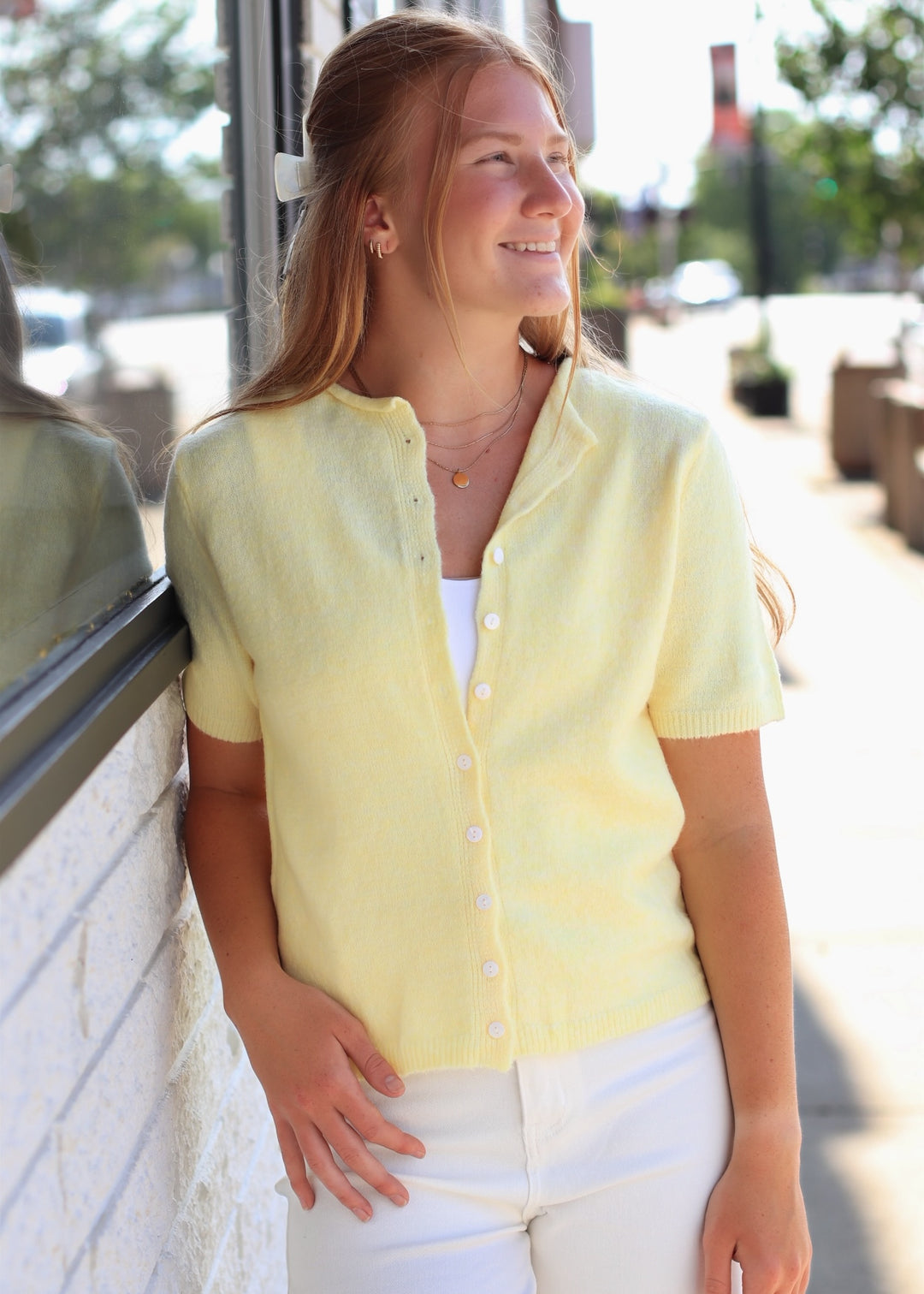 The Birdie Cardigan Short Sleeve in Butter