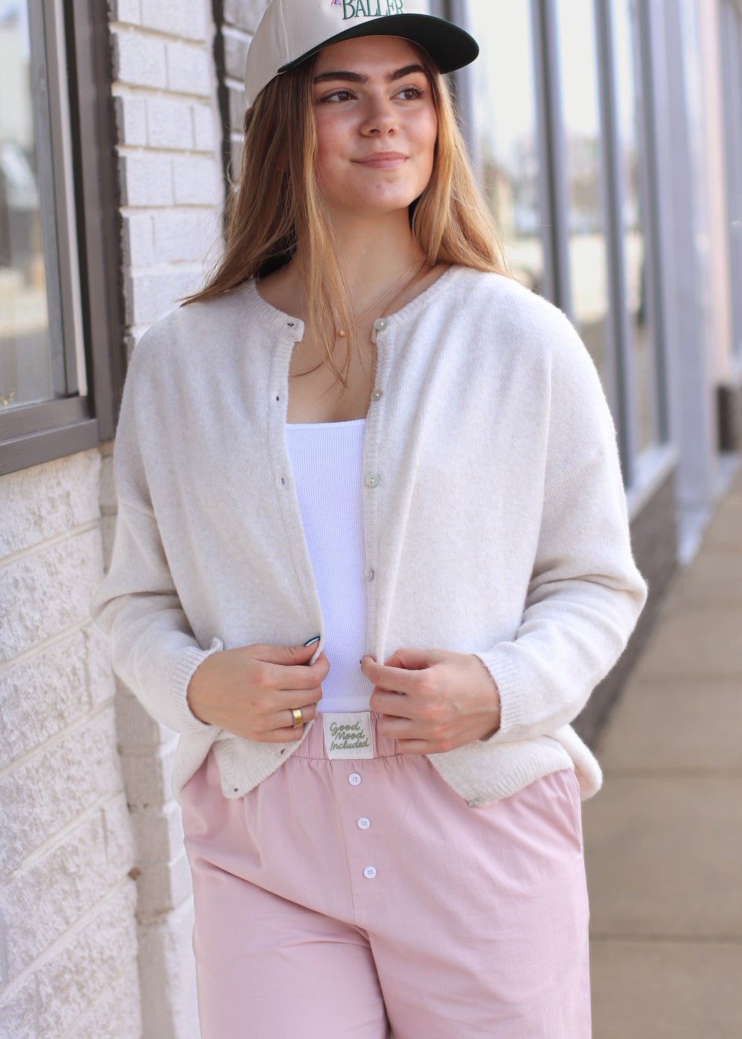 RESTOCK Ivory Ease Crew Neck Sweater Cardigan