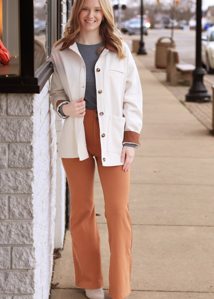 Pintuck Twill Flare Pants in Chestnut