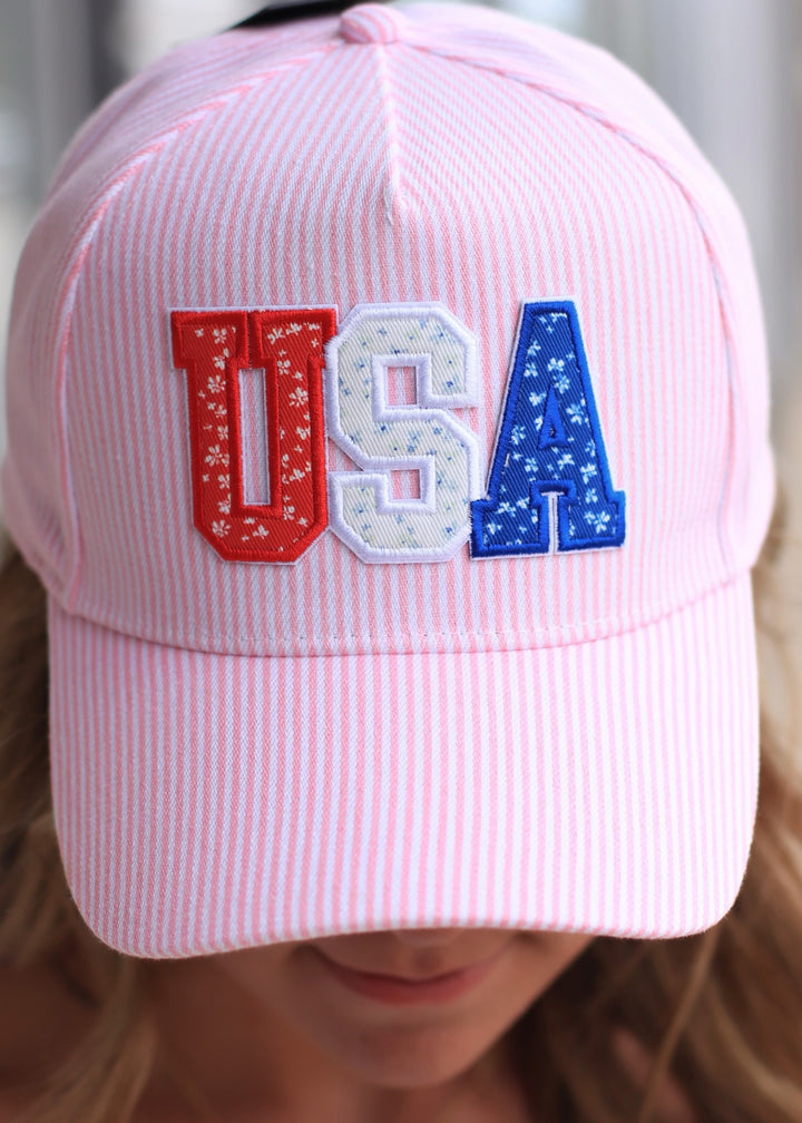 USA Letter Patch Striped Trucker Hat