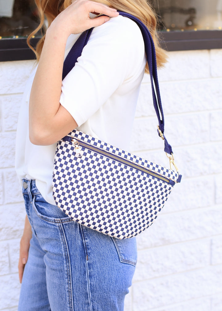 Westlyn Woven Bum Bag  Woven Checkered Navy