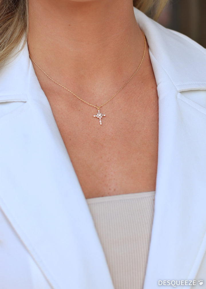 Gold Dipped Intricate Cz Cross Pendant Necklace