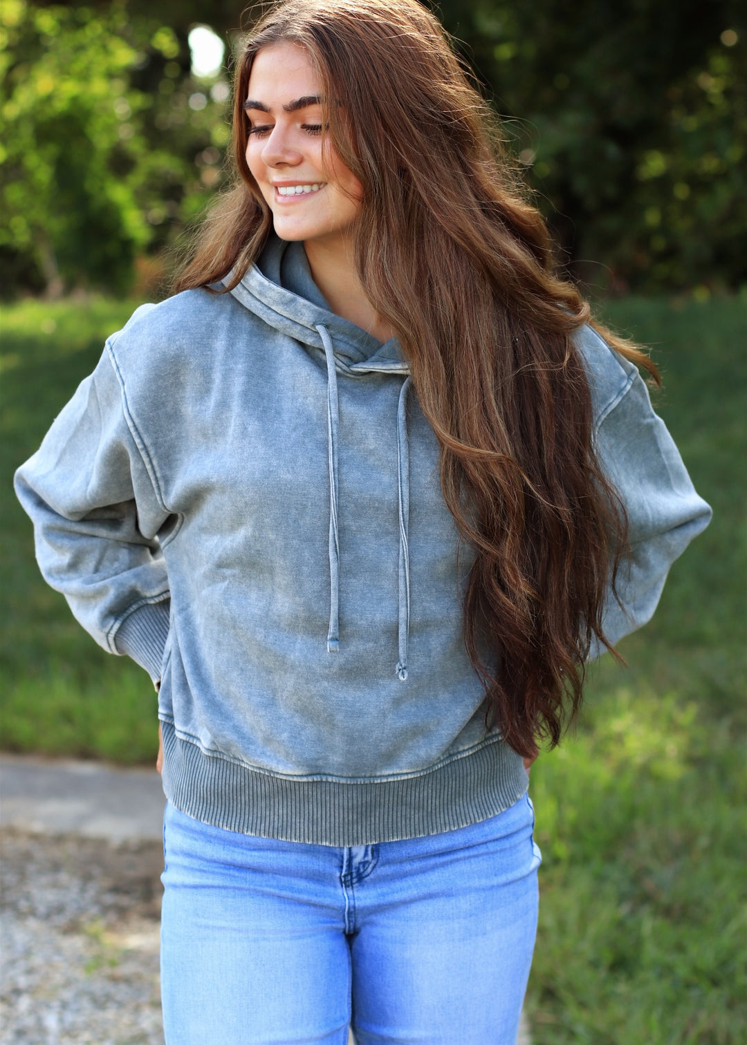 Ash Jade Acid Wash Fleece Cropped Hoodie
