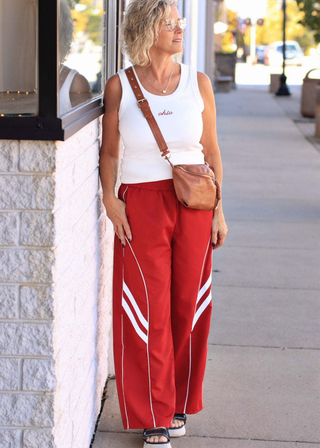 Wide Leg Track Pants W/ Piping Detail
