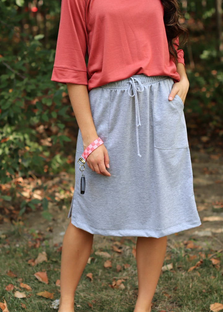 CLEARANCE FINAL SALE  Everyday Drawstring Skirt in Heather Grey