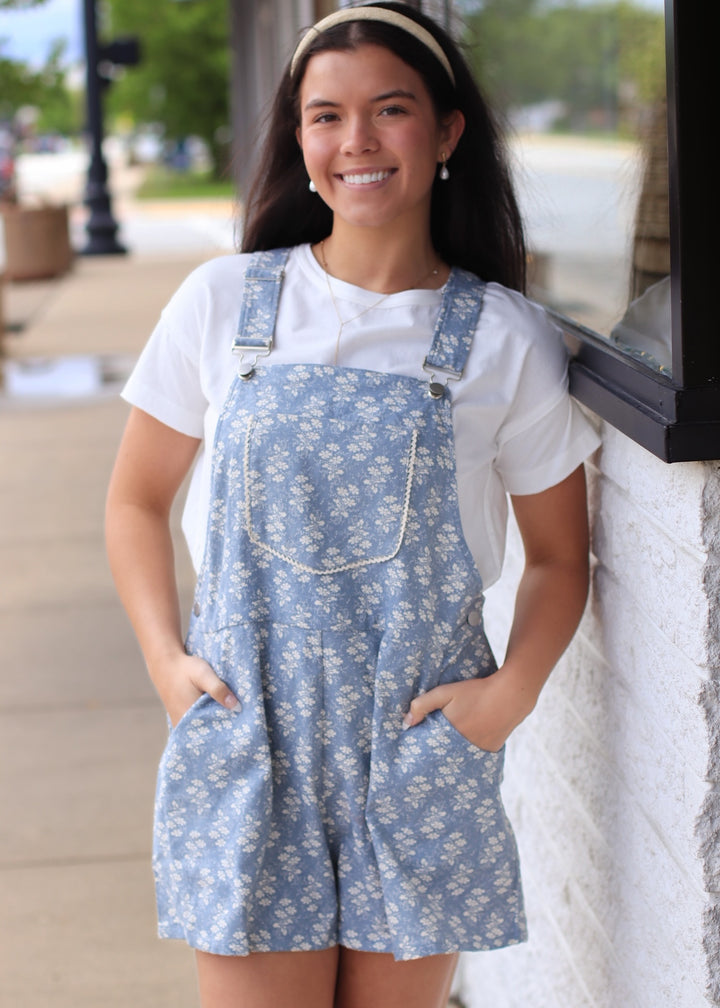 The Meadow Bloom Short Overall – Dusty Blue