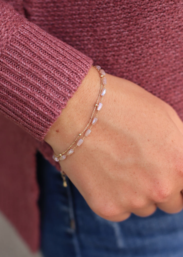Faceted Glass Beads Layered Dainty Chain Bracelet