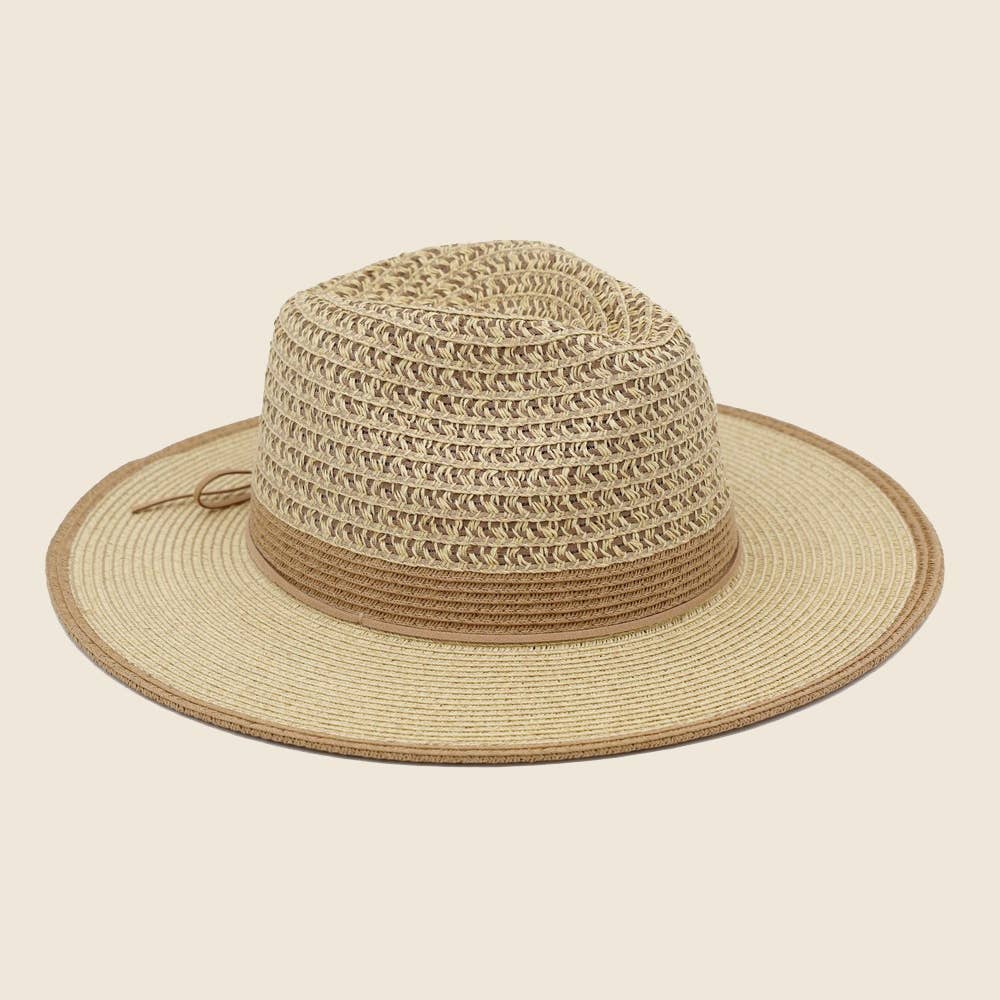 Two Tone Straw Fedora Hat