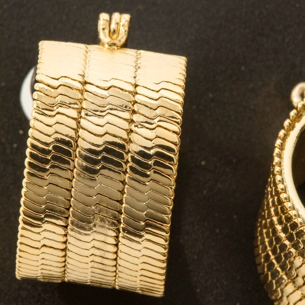 Gold Dipped Layered Herringbone Chain Hoop Earrings