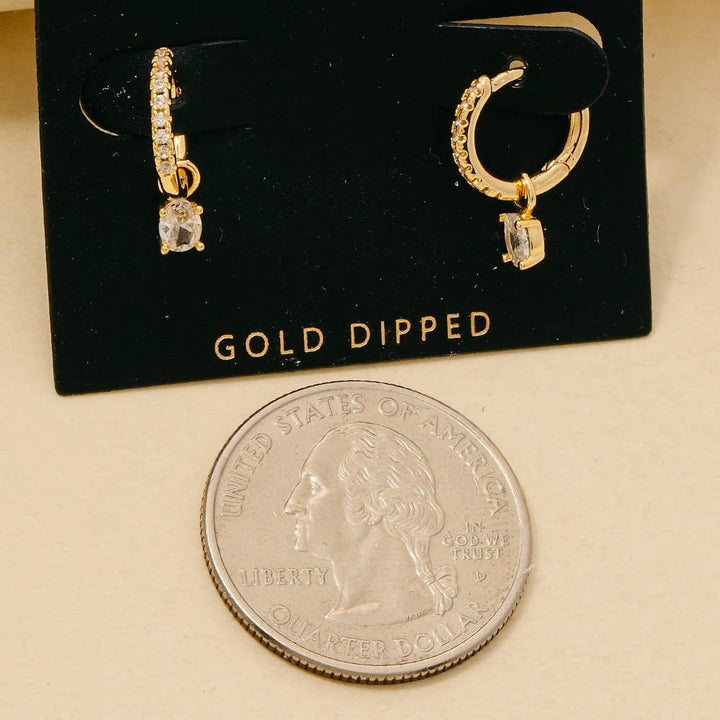 Gold Dipped Cz Pave And Gem Charm Hoop Earrings
