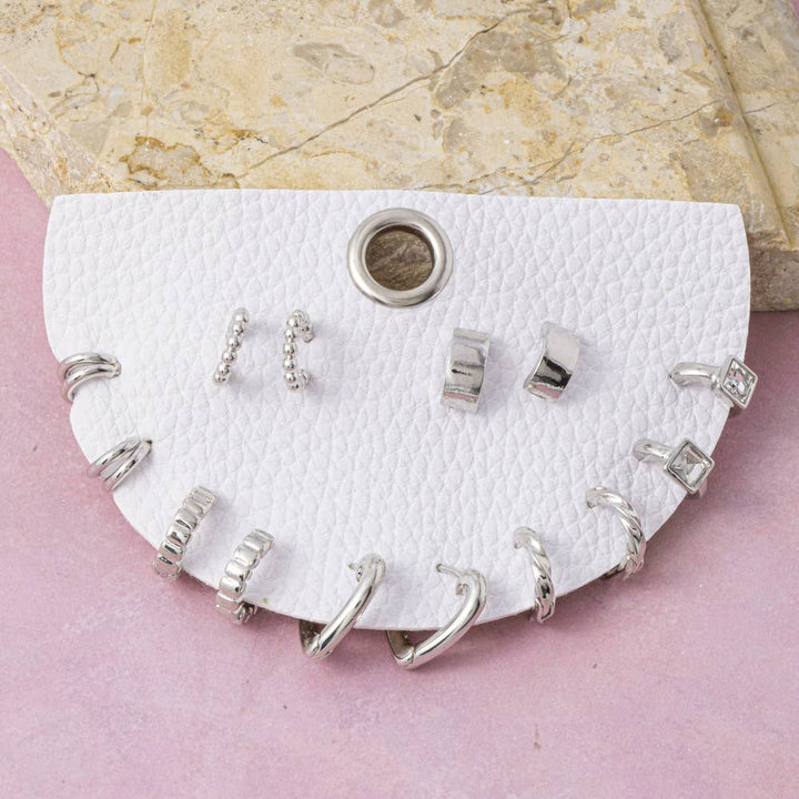 Cz And Heart Huggie Hoop 8 Pair Earring Set