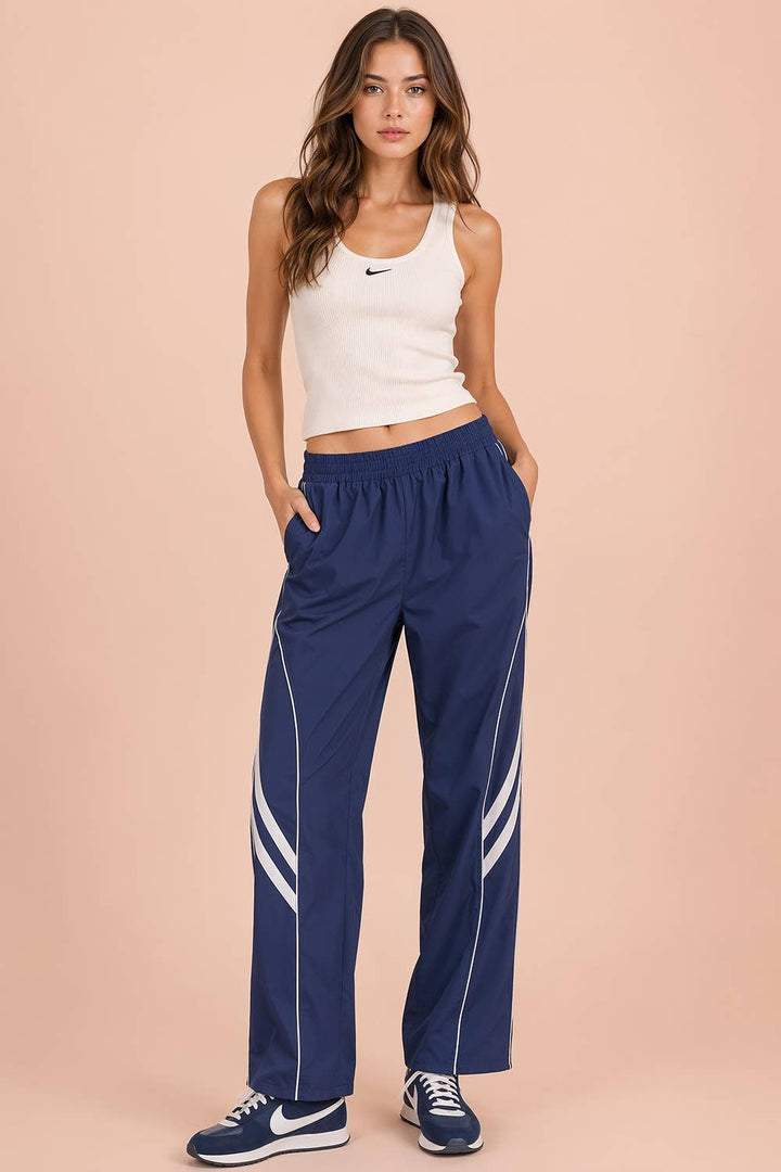Wide Leg Track Pants W/ Piping Detail