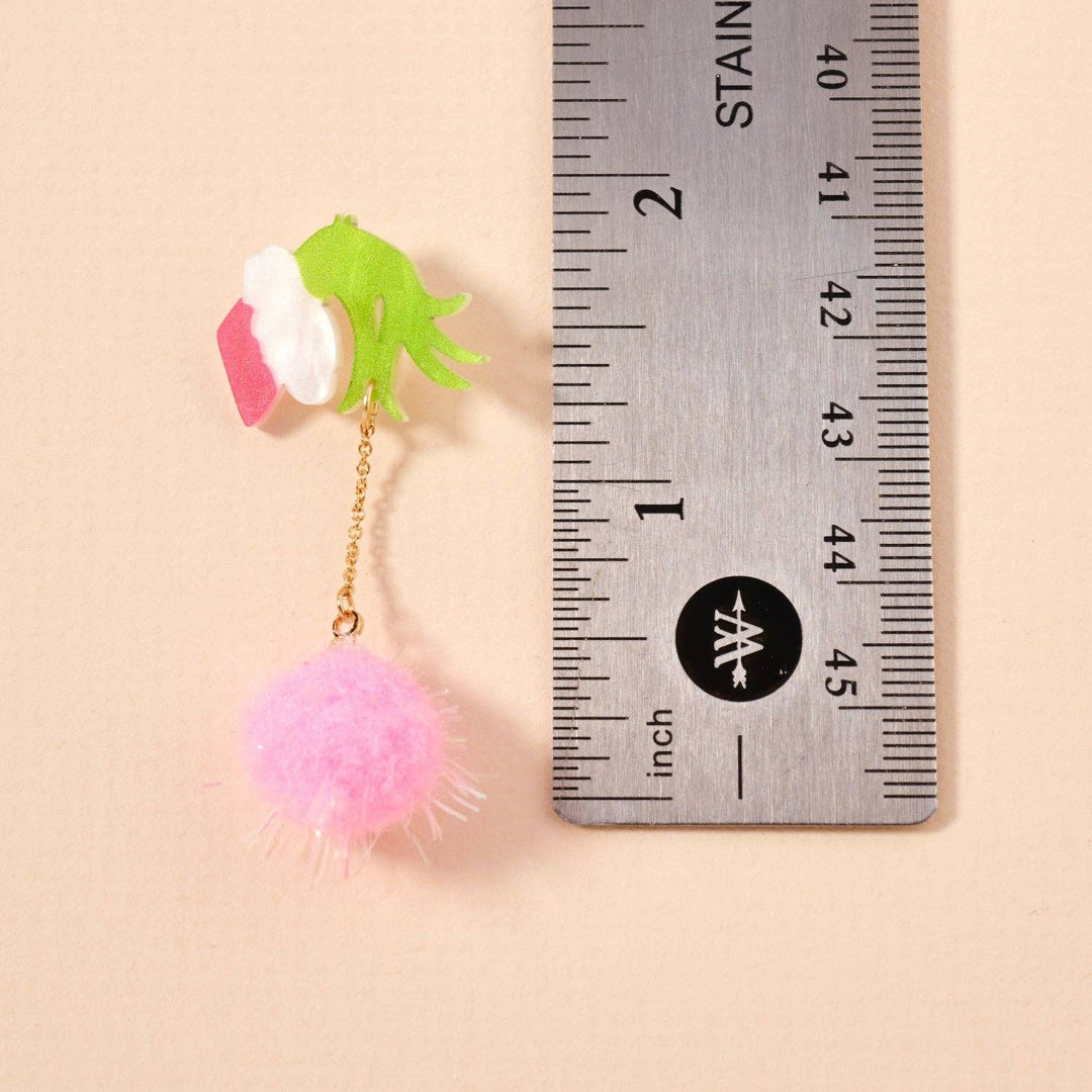 Green Monster Pom Pom Drop Earrings | Whimsical Acrylic Earrings