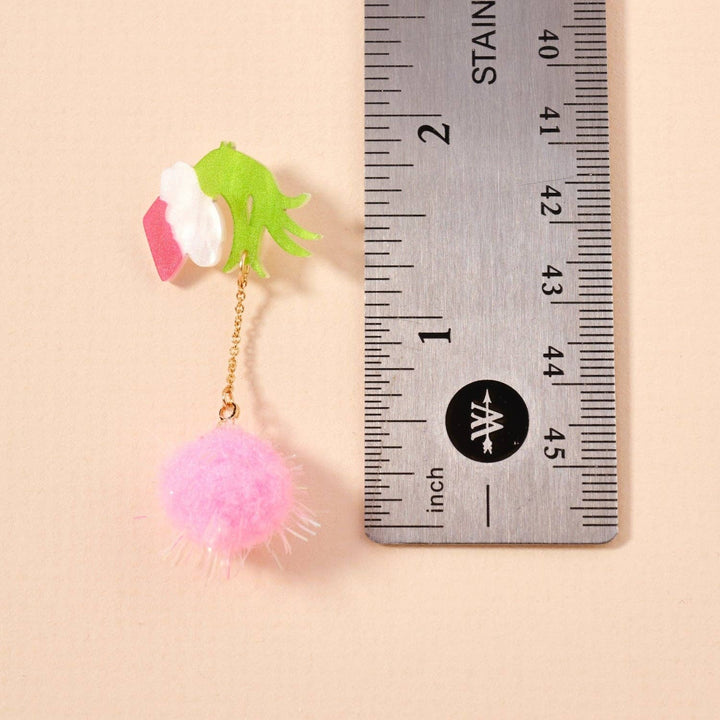 Green Monster Pom Pom Drop Earrings | Whimsical Acrylic Earrings