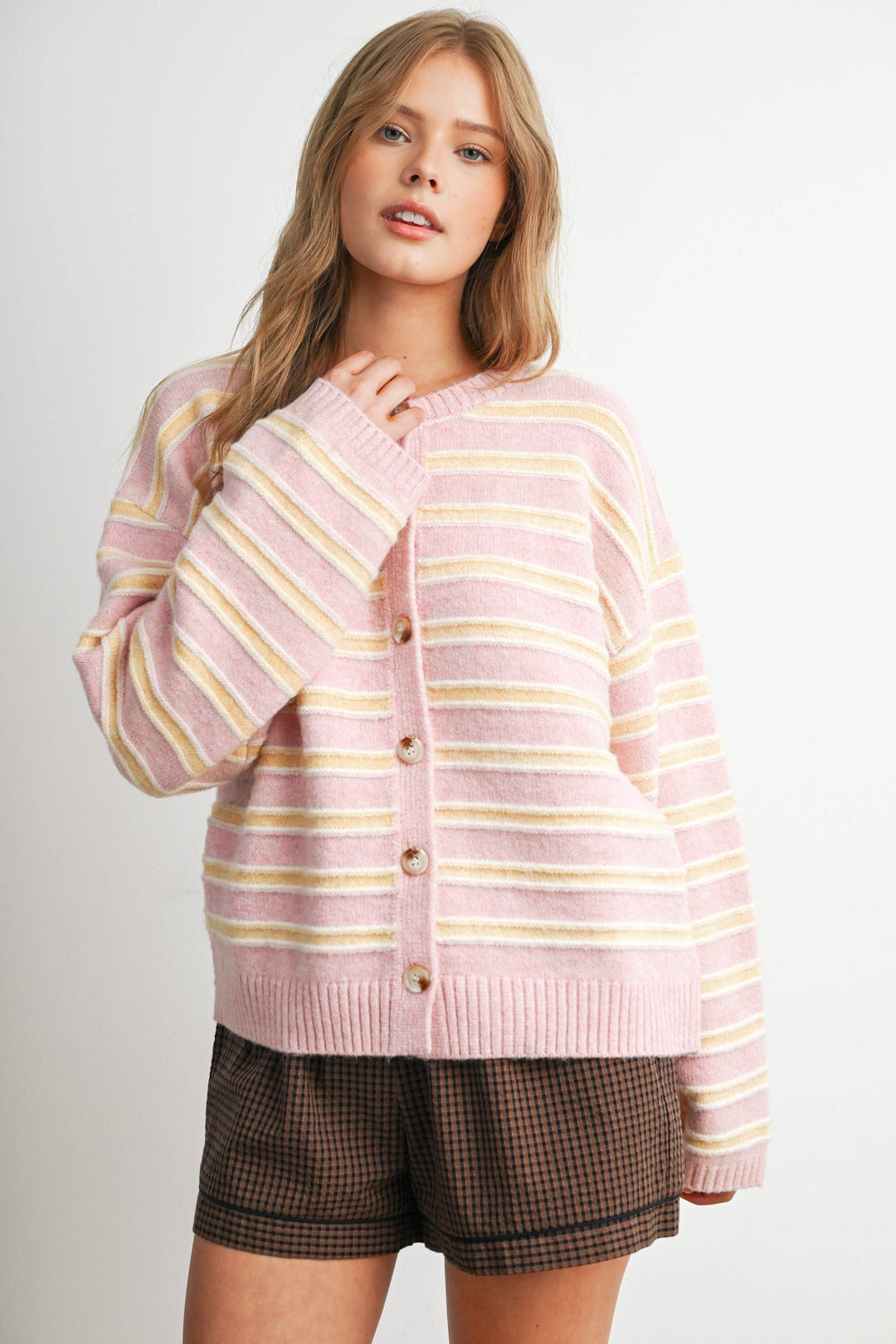 Ivory Multi Stripe Button-Up Cardigan